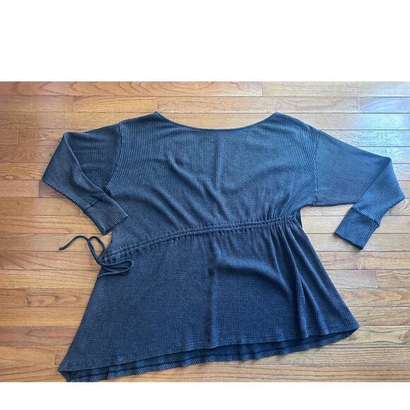 Free People Josie Thermal Dress Medium Black Waffle knit dress tunic - Picture 3 of 13